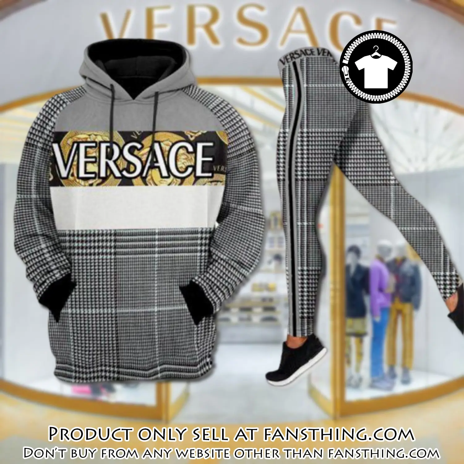 Gianni versace black white hoodie legging set luxury for women fst5507705